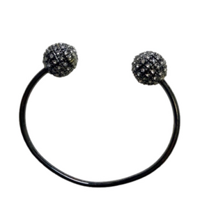 Cuff Wire Bracelet Antique-Style Silver-Tone Rhinestone Ball Ends 80s Vintage